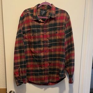 J. Crew Men's Red, Green & Brown Plaid Button-Down Flannel Shirt